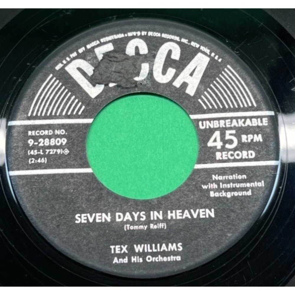 Tex Williams Seven Days in Heaven / Deck of Cards 45 Country Promo DECCA 28809